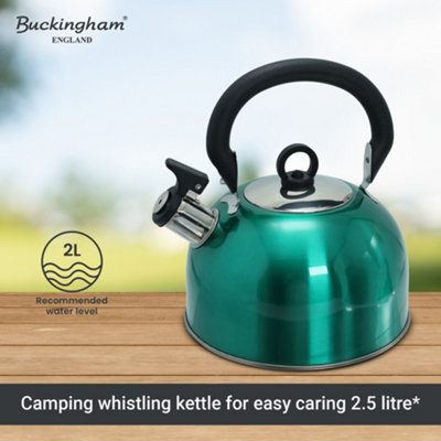 Buckingham Camping Whistling Kettle Metallic Green Colour Coated