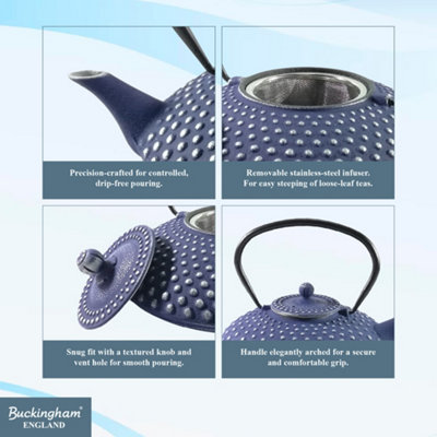 Buckingham Cast Iron Hobnail Teapot 800 ml - Blue Pimple Pattern