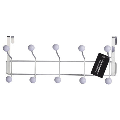 Buckingham Door 10 Hook Hanger Chrome Plated White Plastic Balls Premium Quality