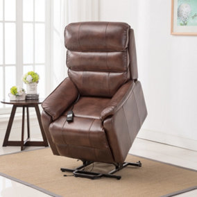 BUCKINGHAM DUAL MOTOR ELECTRIC RISE RECLINER BONDED LEATHER ARMCHAIR SOFA MOBILITY CHAIR (Brown)