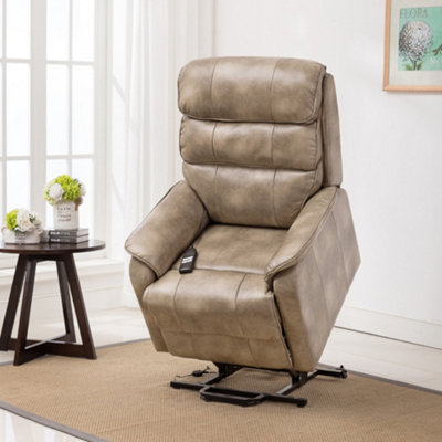 Buckingham Dual Motor Electric Rise Recliner Bonded Leather Armchair Sofa Mobility Chair (Stone)