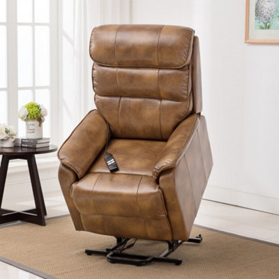 Buckingham Dual Motor Electric Rise Recliner Bonded Leather Armchair Sofa Mobility Chair (Tan)