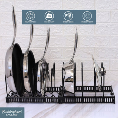 Buckingham Expandable Pot, Pan & Lid Organising Rack 10 Dividers - Black