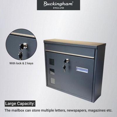 Buckingham Letter Box Wall Mounted Large Steel Lockable Mail Post ...