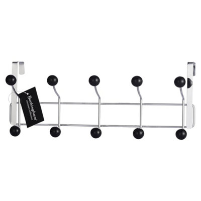 Buckingham Over Door 10 Hook Hanger, Chrome Plated, Black Plastic Balls, Premium Quality