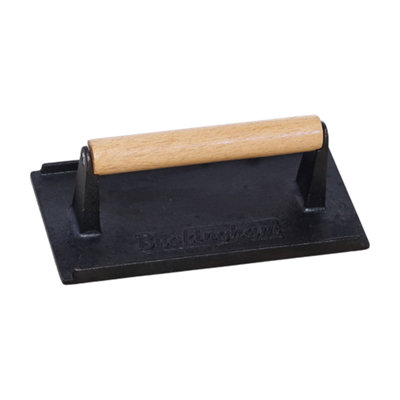 Buckingham Pre-Seasoned Cast Iron Steak Becon Burger Press 21 cm , Wooden Handle