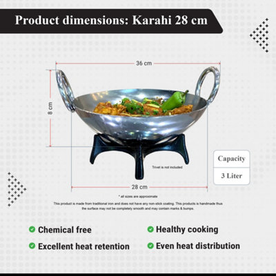 Buckingham Premium Stainless Steel Kharai Wok with Handled Lid 28cm ...