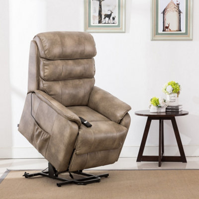 Buckingham Single Motor Electric Rise Recliner Bonded Leather Armchair Sofa Mobility Chair (Stone)