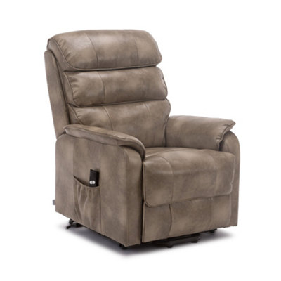 Buckingham Single Motor Electric Rise Recliner Bonded Leather Armchair Sofa Mobility Chair (Stone)