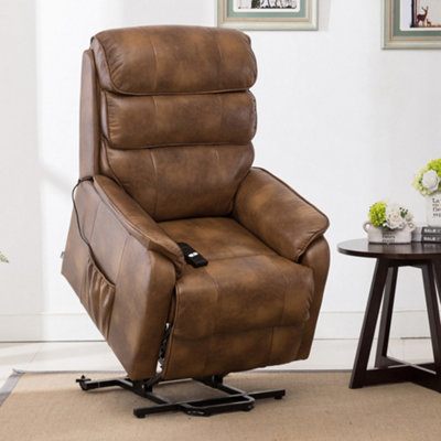Buckingham Single Motor Electric Rise Recliner Bonded Leather Armchair Sofa Mobility Chair (Tan)