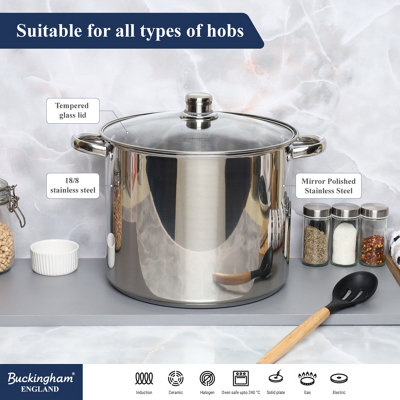 Buckingham Stainless Steel Deep Stock pot with Glass Lid 28 cm