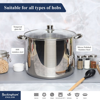 Buckingham Stainless Steel Deep Stock pot with Glass Lid 32 cm
