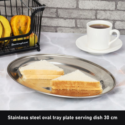 12-Pack Stainless Steel Oval Serving Platters - 13.8x8.5 Inch Large Mirror Finish Trays