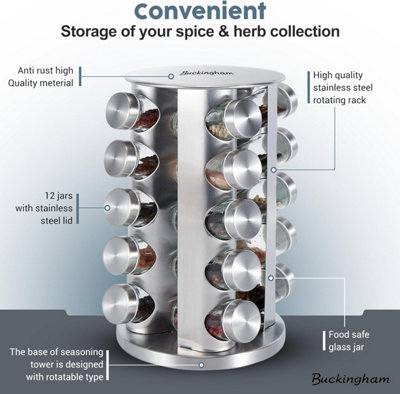 Buckingham Stainless Steel Rotating Spice Rack with 20 Jars Space ...