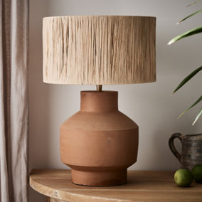Buckland Terracotta Bedside Table Lamp Room Décor Night Lamp, Table Lamp, Table Light with Raffia Shade