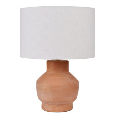 Buckland Terracotta Bedside Table Lamp Room Décor Night Lamp, Table Lamp, Table Light with Raffia Shade