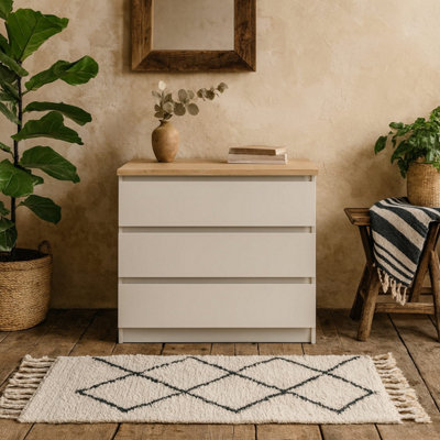 Budapest Cream Chest with Natural Oak Effect Top 3 Drawers