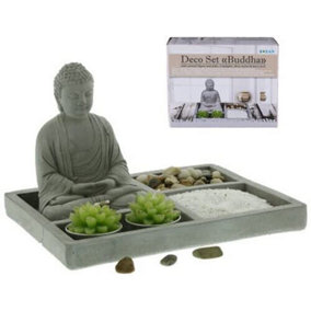 Buddha Zen House Garden Relax Deco Spiritual Pebbles Tea Light Candle Sand Plate