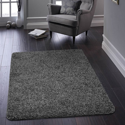 Buddy Charcoal Washable Plain Rug-100cm X 150cm