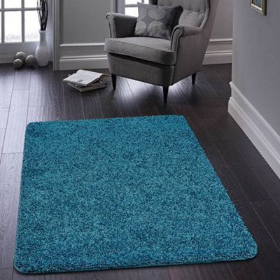 Buddy Teal Washable Plain Rug By Origins-60cm X 100cm | DIY at B&Q