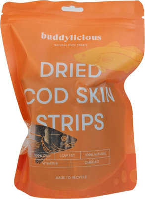 Buddylicious 100% Natural Cod Skin Strips Dog Treats GMO Free Gluten Free