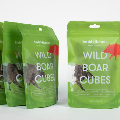 Buddylicious 100% Natural Wild Boar Cubes Dog Treats GMO Free Gluten Free