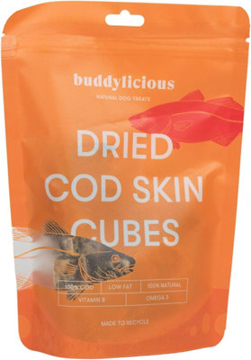 Buddylicious Dog Treats Chews 100% Natural Cod Skin Cubes  GMO Free Gluten Free