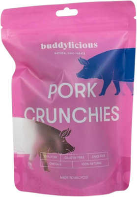 Buddylicious Dog Treats Chews 100% Natural Pork Crunchies  GMO Free Gluten Free