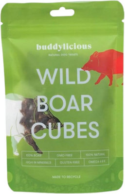 Buddylicious Dog Treats Chews 100% Natural Wild Boar Cubes GMO Free Gluten Free