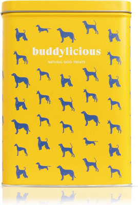 Buddylicious Natural Dog treats Chews Gift Box  Presented In Lovely Collectors Tins Dogs Birthday Theme Gift Box
