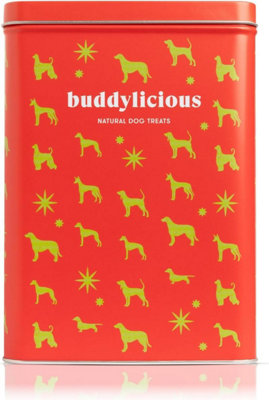 Buddylicious Natural Dog treats Chews Gift Box  Presented In Lovely Collectors Tins Red Gift Box