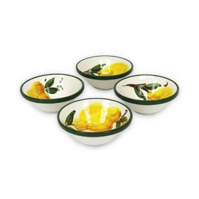 Buena Vida Hand Painted Lemon Ceramic Kitchen Dining Set of 4 Tapas Bowls (Diam) 10cm
