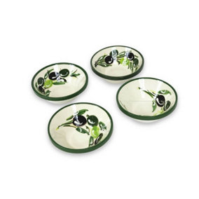 Buena Vida Hand Painted Olive Ceramic Kitchen Dining Set of 4 Tapas Bowls (Diam) 10cm