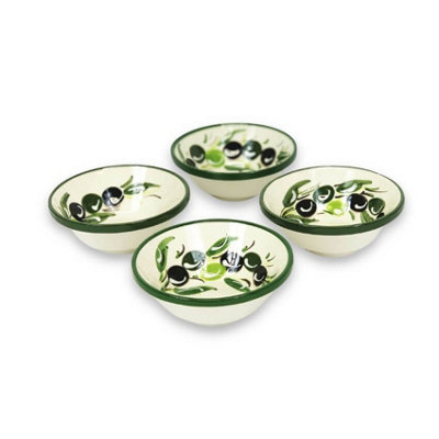 Buena Vida Hand Painted Olive Ceramic Kitchen Dining Set of 4 Tapas Bowls (Diam) 12cm