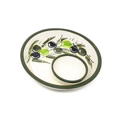 Buena Vida Hand Painted Olive Ceramic Kitchen Dining Snack Dish (Diam 16cm