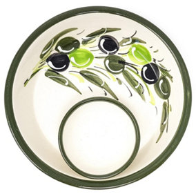 Buena Vida Hand Painted Olive Ceramic Kitchen Dining Snack Dish (Diam 16cm