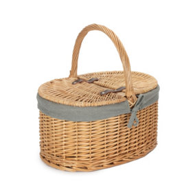 Buff Oval Picnic Basket with Grey Sage Lining