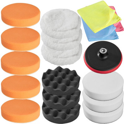 Buffer Pads - 3 polishing pads, 11 sponges, 3 microfibre cloths, polishing machine head - white