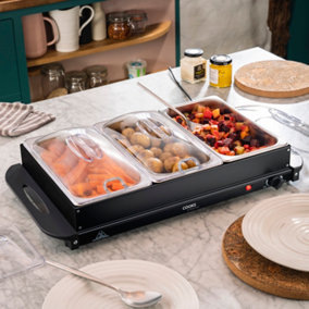 Buffet Warmer Food Server Hot Plate 4.5L 3 Tray Adjustable Temp 200W