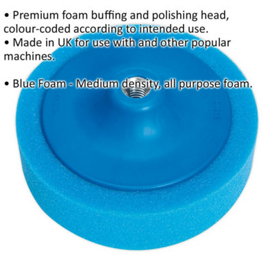Buffing & Polishing Foam Head - 150 x 50mm - 5/8" UNC Thread - Medium Density