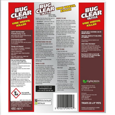 BugClear Ultra Vine Weevil Killer Concentrate 2 In 1 Kills Prevents Bugs 480ml