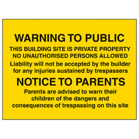 Building Site Private Property Warning Sign Adhesive Vinyl 40x30cm (x3)
