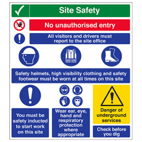 Building Site Safety Multi Hazard Sign - Rigid Plastic 775x800mm (x3)