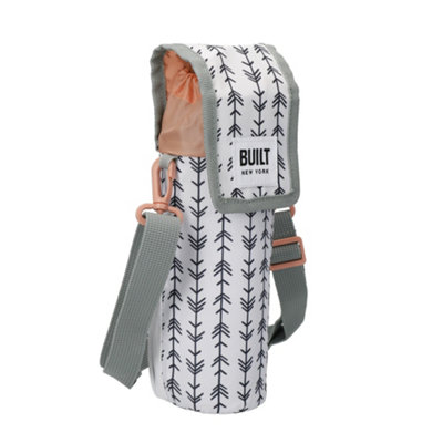 BUILT Insulated Bottle Bag with Shoulder Strap and Food-Safe Thermal Lining - White