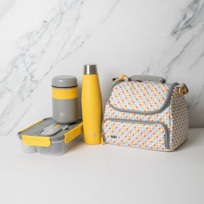 BUILT Lunch Bag Set - 6L Lunch Bag, Sleeved 1.05L Lunch Box with Cutlery,  490ml Food Flask, 540ml Yellow Hydration Bottle