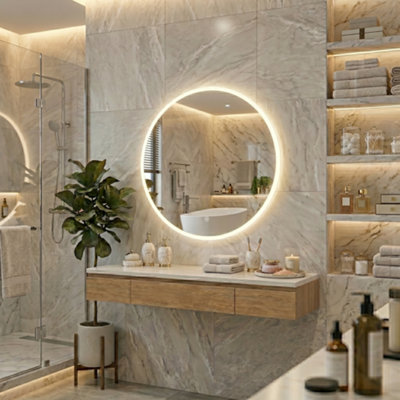Built Right Bathroom Mirror with LED Lights, Dimmable Light Up Vanity ...