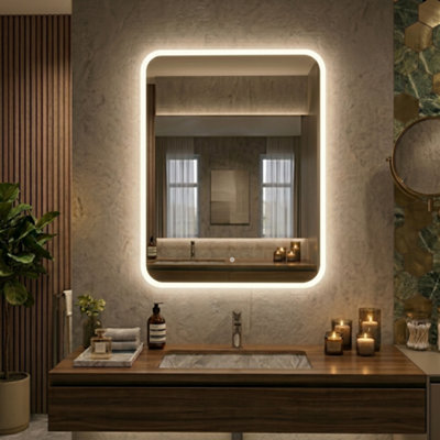 Built Right Bathroom Mirror with LED Lights, Dimmable Light Up Vanity ...