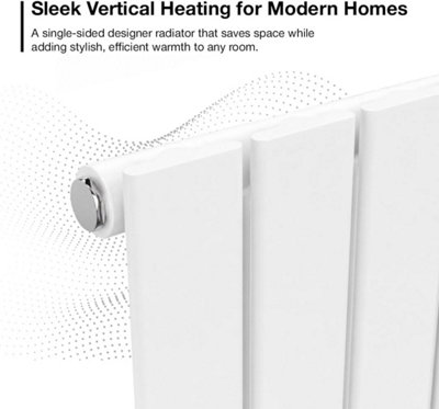 Built Right Designer Radiator Flat Panel Single Vertical White 1800 x 560