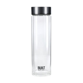 BUILT Tiempo 450ml Insulated Water Bottle, Borosilicate Glass / Stainless Steel - Charcoal