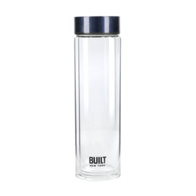 BUILT Tiempo 450ml Insulated Water Bottle, Borosilicate Glass / Stainless Steel - Midnight Blue
